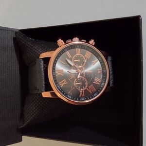 Rose Gold and Black Chronograph Watch